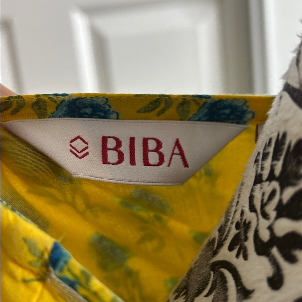 Biba Yellow Blue Floral Long Sleeve Dress Long Silt 34 Tassel‎ - Picture 2 of 14